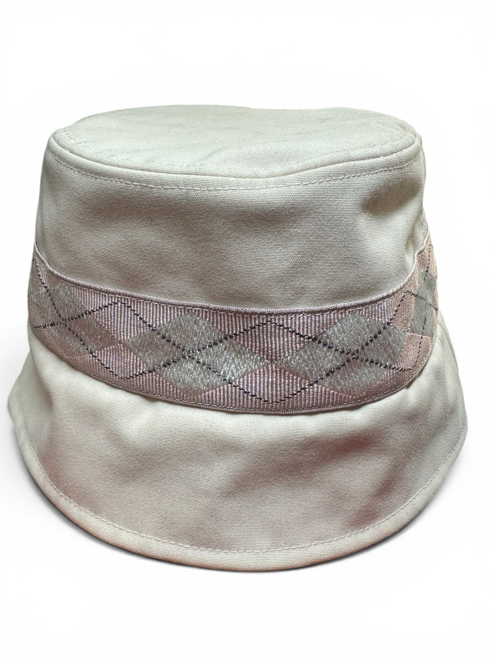 Pringle Cream Bucket Hat with Pink Argyle Trim